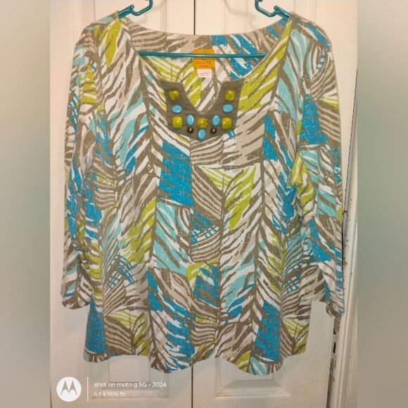 Ruby Rd. Blue and Green Patterned Blouse - Picture 1 of 7